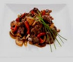 FICATEI LA TIGAIE CU BACON SI CIUPERCI/FRIED LIVER  IN PAN WITH BACON AND MUSHROOMS  200g